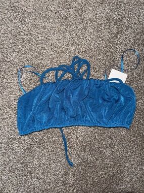 Vici Strappy Shimmer Blue Crop Top
